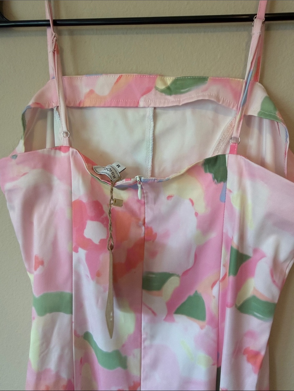 RIHOAS Pastel Watercolor Floral Midi Dress in Pink, Green and Coral - Picture 5 of 6